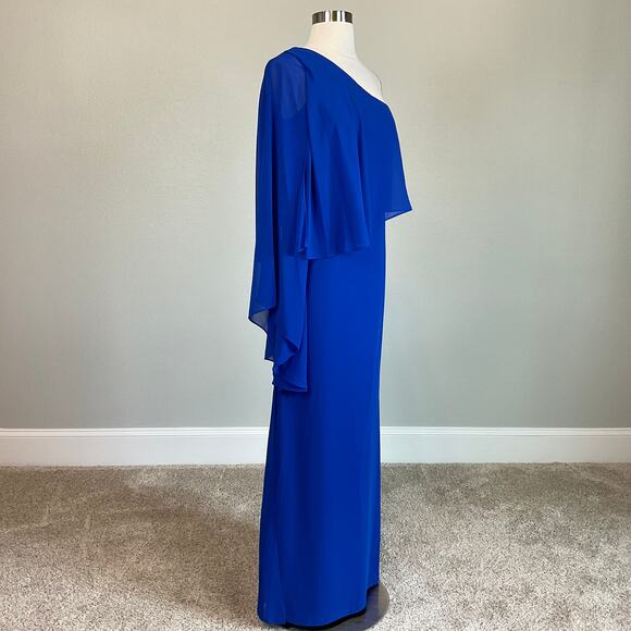 Colorful One Shoulder Chiffon Long Evening Gown Blue Size 2 Laundry Formal Dress - Picture 2 of 13